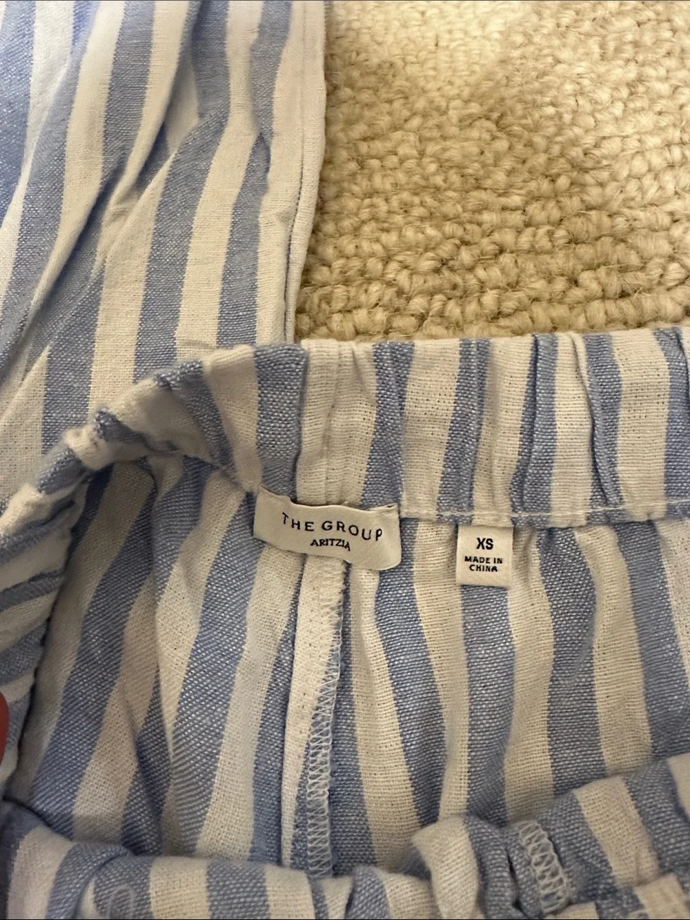 Aritzia Blue and White Striped Wide-Leg Linen Pants